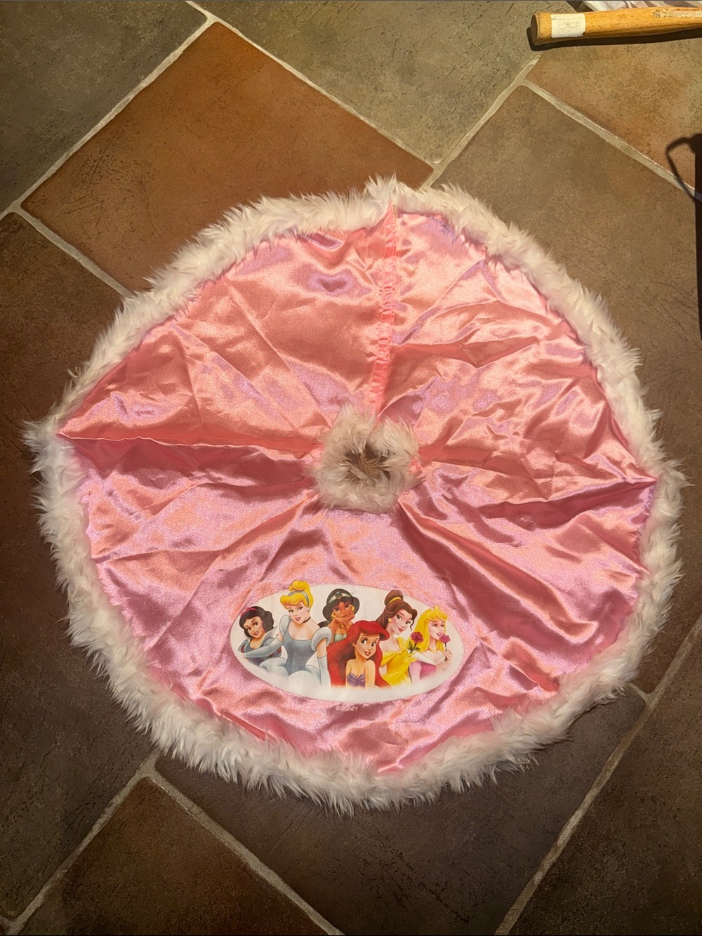 vintage Disney Princess pink satin and white faux-fur mini Christmas tree skirt